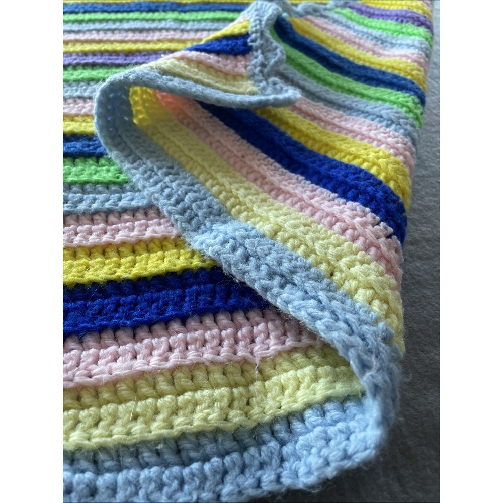 Vintage Handmade Baby Blanket Pink‎ Blue Purple Green Yellow Crochet 30x35" in
